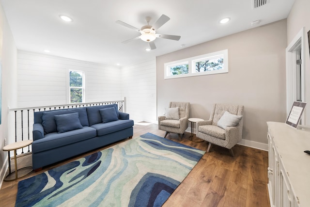 173 W Willow Mist Rd, Inlet Beach, FL 32461 - living room featuring healthy amount of natural light, dark wood-style floors, ceiling fan, and recessed lighting