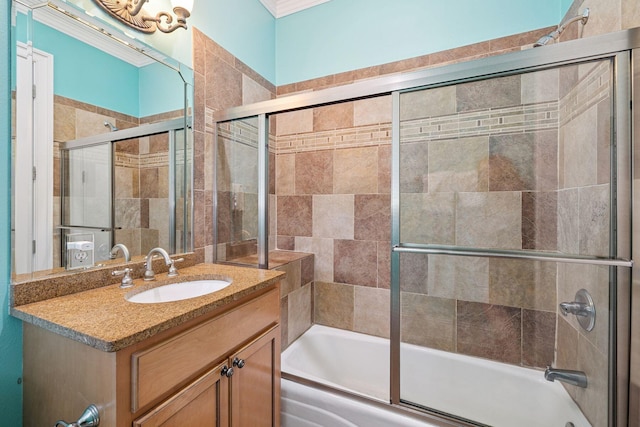 19108 Front Beach Rd Unit B, Panama City Beach, FL 32413 - full bathroom with shower / bath combination with glass door, vanity, and crown molding