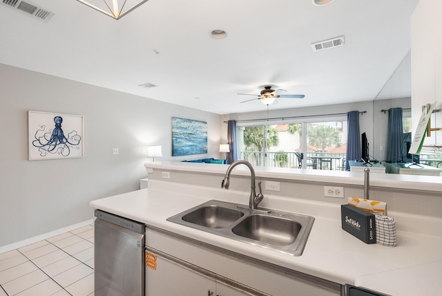 2606 Scenic Gulf Dr Unit 4206, Miramar Beach, FL 32550 - kitchen featuring dishwasher, open floor plan, light countertops, and a ceiling fan