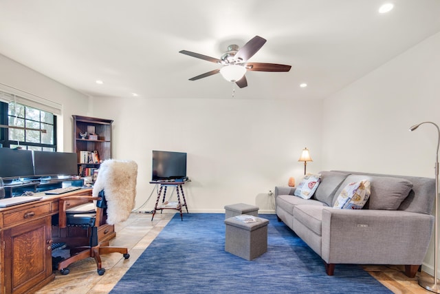 1090 5th Ave, Shalimar, FL 32579 - living room with ceiling fan, a desk, and recessed lighting