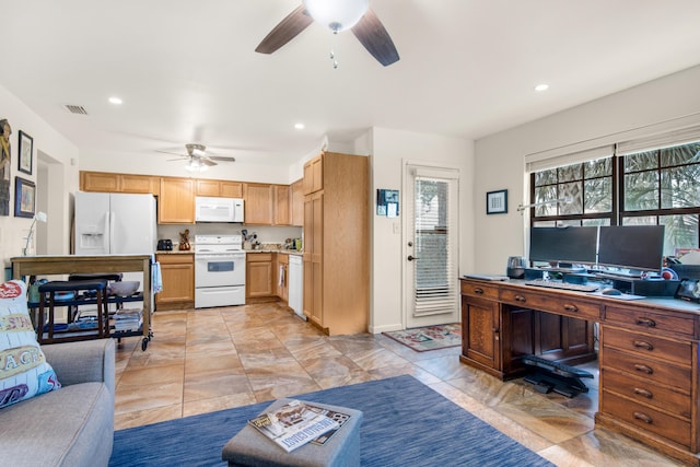 1090 5th Ave, Shalimar, FL 32579 - living room featuring a ceiling fan, a desk, and recessed lighting
