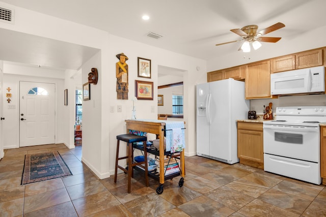 1090 5th Ave, Shalimar, FL 32579 - kitchen featuring white appliances, ceiling fan, light countertops, and recessed lighting