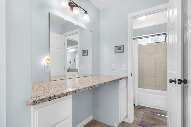 1090 5th Ave, Shalimar, FL 32579 - bathroom with shower / tub combo, vanity, and stone finish floors