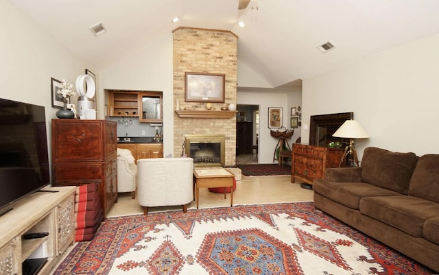1262 Whitewood Way, Niceville, FL 32578 - living room featuring a brick fireplace and vaulted ceiling