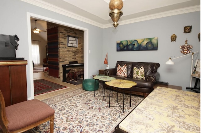 1262 Whitewood Way, Niceville, FL 32578 - living area with ornamental molding, ceiling fan, and wood finished floors