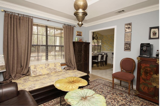 1262 Whitewood Way, Niceville, FL 32578 - tiled living room with crown molding, wainscoting, and wallpapered walls