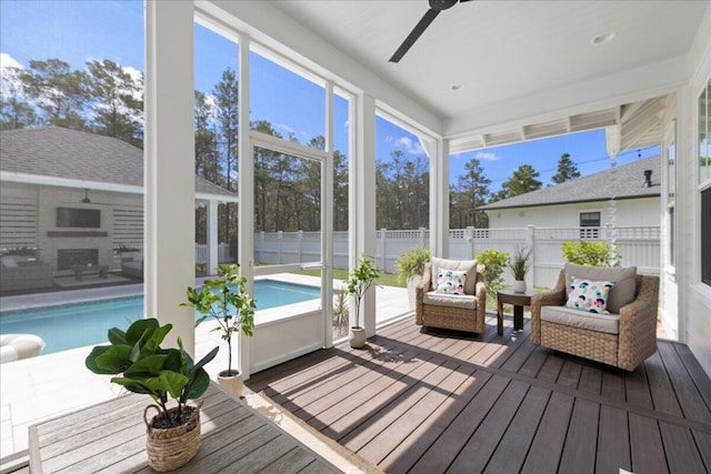 133 E Firethorn Cir, Inlet Beach, FL 32461 - sunroom featuring ceiling fan