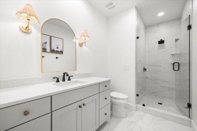 133 E Firethorn Cir, Inlet Beach, FL 32461 - full bath with marble look tile flooring, a stall shower, vanity, and recessed lighting