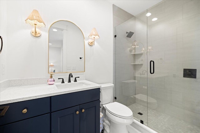 133 E Firethorn Cir, Inlet Beach, FL 32461 - bathroom featuring vanity, a shower stall, and recessed lighting