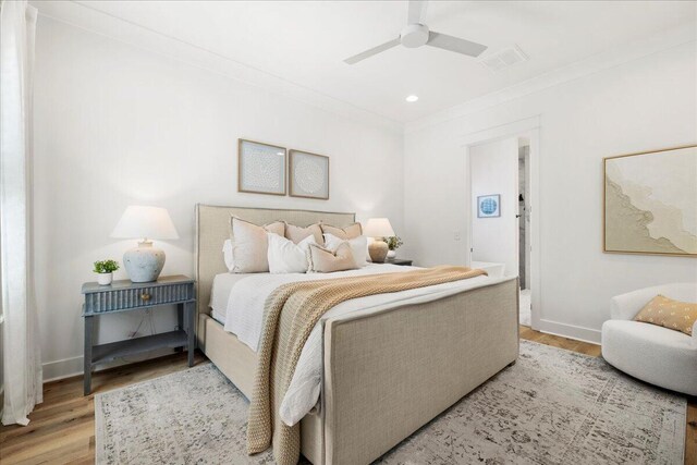 133 E Firethorn Cir, Inlet Beach, FL 32461 - bedroom with light wood-type flooring, ceiling fan, crown molding, and recessed lighting