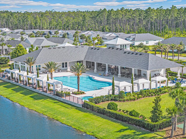 128 Ravine Rd, Watersound, FL 32461 - community pool featuring a patio, a residential view, and a water view