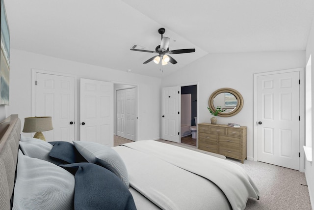 222 Swaying Pine Ct, Crestview, FL 32539 - bedroom with lofted ceiling, light carpet, a ceiling fan, and ensuite bathroom