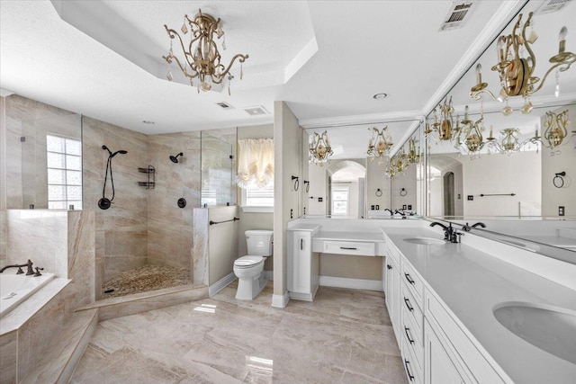 8147 White Sands Blvd, Navarre, FL 32566 - bathroom featuring a garden tub, plenty of natural light, tiled shower, and double vanity