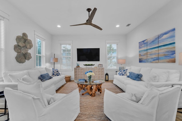 22 Cypress Rdg, Santa Rosa Beach, FL 32459 - living area with recessed lighting, ceiling fan, and wood finished floors