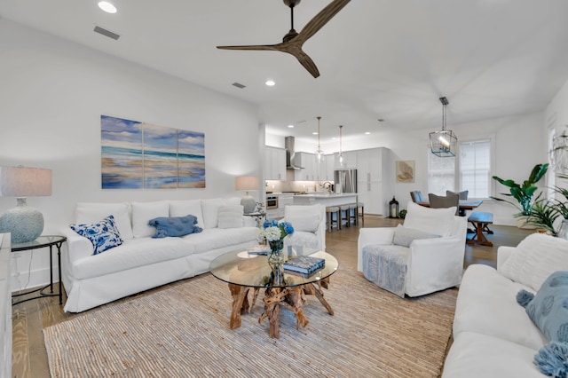 22 Cypress Rdg, Santa Rosa Beach, FL 32459 - living room featuring ceiling fan, recessed lighting, and light wood-type flooring