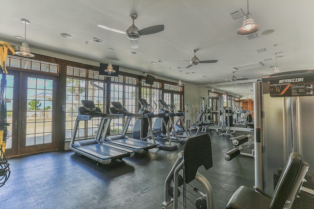22 Cypress Rdg, Santa Rosa Beach, FL 32459 - workout area featuring ceiling fan, healthy amount of natural light, and french doors