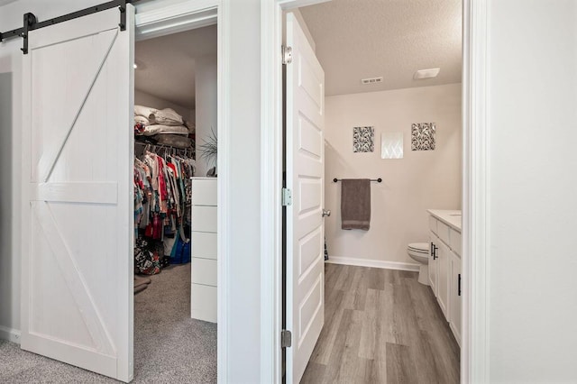 4649 Naval Ct, Crestview, FL 32539 - bathroom with vanity, wood finished floors, a walk in closet, and a textured ceiling