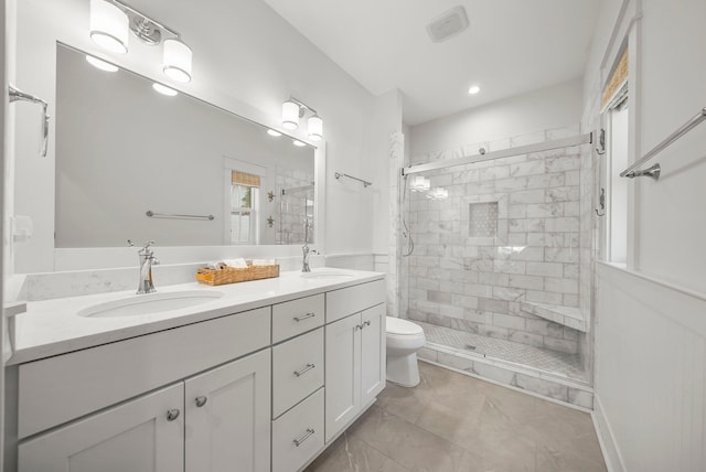 499 Patina Blvd, Inlet Beach, FL 32461 - bathroom featuring double vanity, a stall shower, and recessed lighting