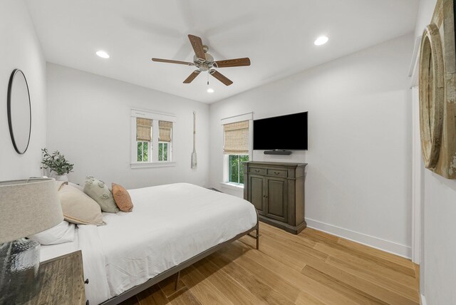 499 Patina Blvd, Inlet Beach, FL 32461 - bedroom with light wood-style flooring, recessed lighting, and ceiling fan