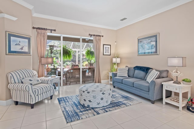 6341 Augusta Cv, Destin, FL 32541 - living room featuring light tile patterned floors and ornamental molding