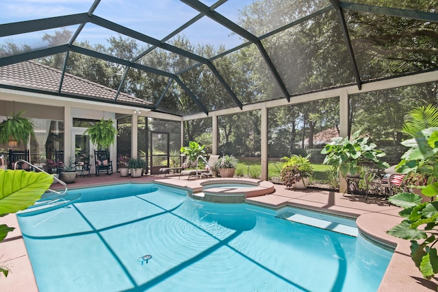 6341 Augusta Cv, Destin, FL 32541 - view of pool with a patio, a pool with connected hot tub, and glass enclosure