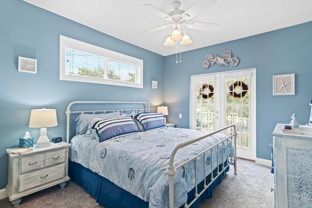 6341 Augusta Cv, Destin, FL 32541 - bedroom featuring carpet, access to outside, french doors, and a ceiling fan