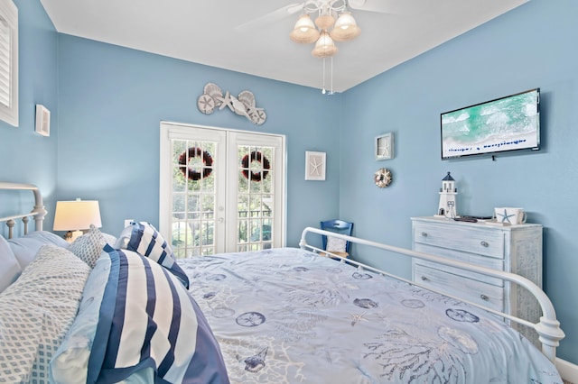 6341 Augusta Cv, Destin, FL 32541 - bedroom featuring french doors, ceiling fan, and access to outside