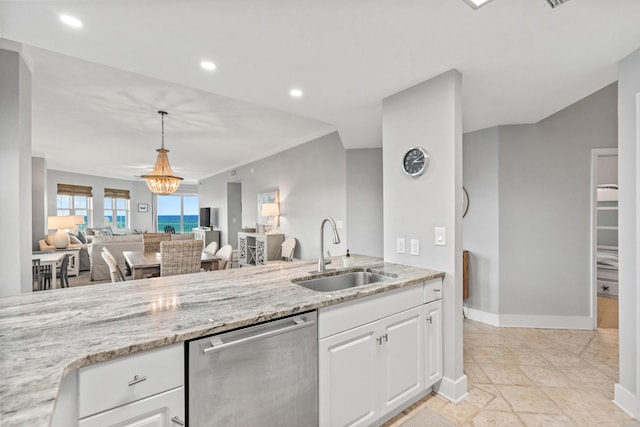 164 Blue Lupine Way Unit 411, Santa Rosa Beach, FL 32459 - kitchen featuring dishwasher, light stone counters, white cabinets, pendant lighting, and recessed lighting