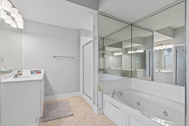 164 Blue Lupine Way Unit 411, Santa Rosa Beach, FL 32459 - full bathroom featuring a jetted tub, a stall shower, vanity, and tile patterned flooring