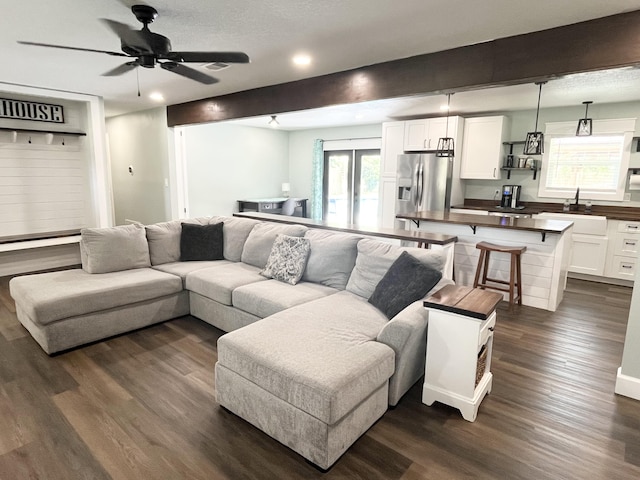 612 NE Powell Dr, Fort Walton Beach, FL 32547 - living room with dark wood finished floors, a ceiling fan, and recessed lighting
