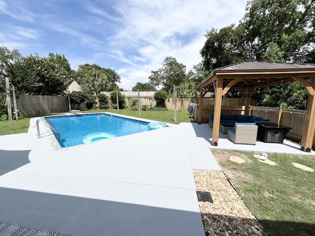 612 NE Powell Dr, Fort Walton Beach, FL 32547 - view of swimming pool with an outdoor hangout area, a gazebo, a fenced backyard, and a patio