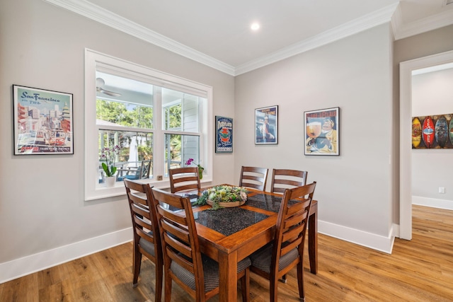 508 W Point Washington Rd, Santa Rosa Beach, FL 32459 - dining room with ornamental molding, light wood finished floors, and recessed lighting