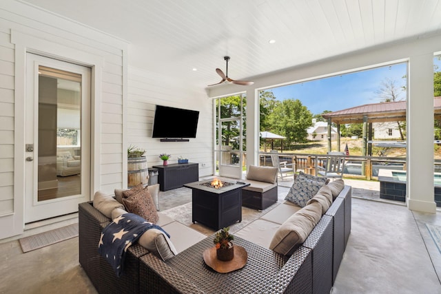 508 W Point Washington Rd, Santa Rosa Beach, FL 32459 - view of patio / terrace featuring an outdoor living space with a fire pit and a ceiling fan