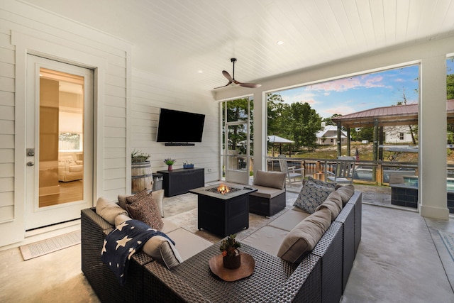 508 W Point Washington Rd, Santa Rosa Beach, FL 32459 - view of patio featuring an outdoor living space with a fire pit and a ceiling fan