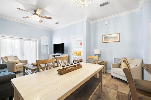 231 Somerset Bridge Rd Unit 1209, Santa Rosa Beach, FL 32459 - dining space featuring ceiling fan, ornamental molding, and stone finish flooring