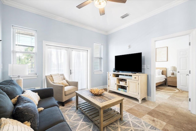 231 Somerset Bridge Rd Unit 1209, Santa Rosa Beach, FL 32459 - living room featuring ornamental molding and ceiling fan