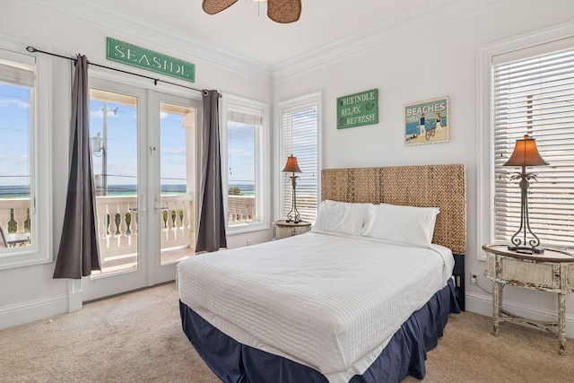 19108 Front Beach Rd Unit A & B, Panama City Beach, FL 32413 - bedroom with carpet flooring, access to outside, ornamental molding, and multiple windows
