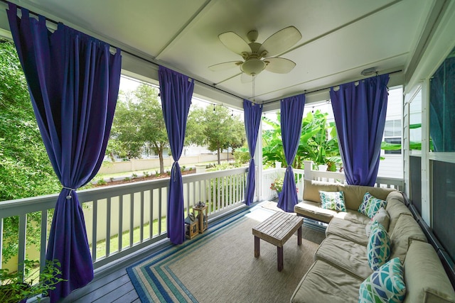 386 Grande Pointe Cir, Inlet Beach, FL 32461 - porch with a ceiling fan and outdoor lounge area