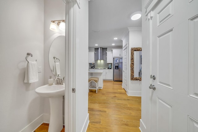 386 Grande Pointe Cir, Inlet Beach, FL 32461 - corridor featuring light wood-style floors, recessed lighting, and crown molding