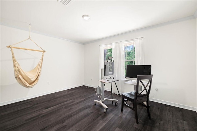3928 Mesa Rd, Destin, FL 32541 - office area with dark wood-style flooring and ornamental molding