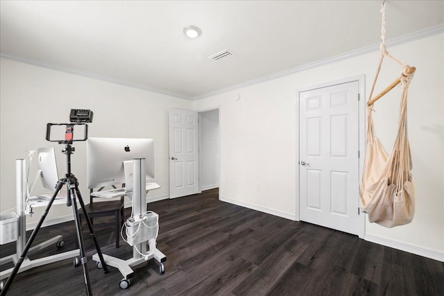 3928 Mesa Rd, Destin, FL 32541 - office area with dark wood-style flooring and ornamental molding