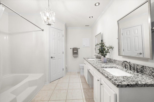 3928 Mesa Rd, Destin, FL 32541 - full bathroom featuring ornamental molding, double vanity, tub / shower combination, a chandelier, and tile patterned flooring