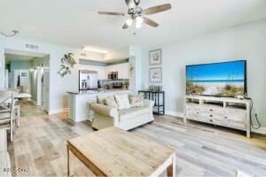 17757 Front Beach Rd Unit 507, Panama City Beach, FL 32413 - living area featuring a ceiling fan and wood finished floors