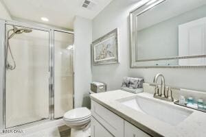 17757 Front Beach Rd Unit 507, Panama City Beach, FL 32413 - bathroom with a shower stall, vanity, and recessed lighting