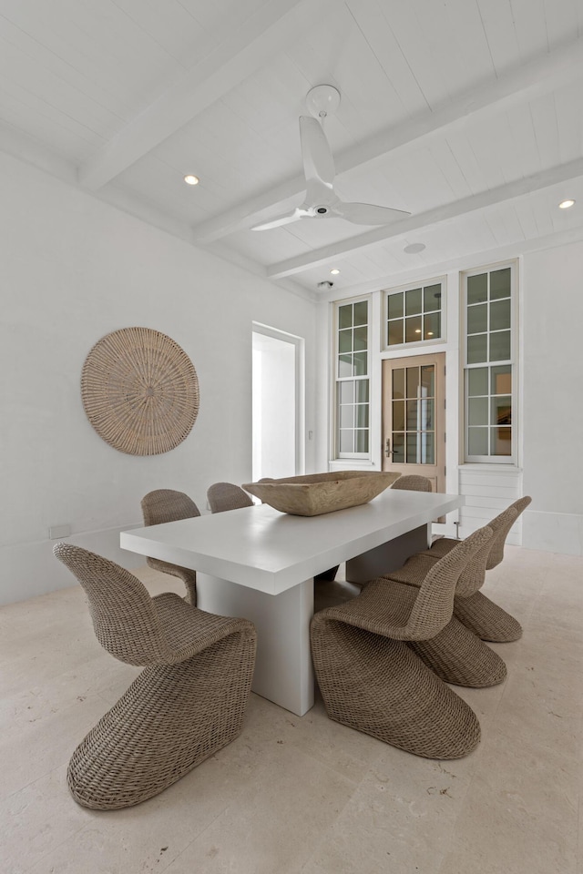 40 Silver Sea Ct Unit Aa4, Inlet Beach, FL 32461 - dining room featuring beam ceiling, recessed lighting, and a ceiling fan