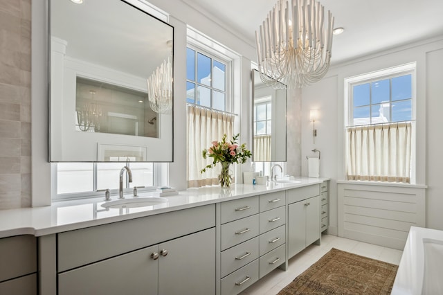 40 Silver Sea Ct Unit Aa4, Inlet Beach, FL 32461 - full bath featuring a chandelier, plenty of natural light, double vanity, and tile patterned floors