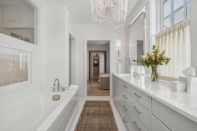 40 Silver Sea Ct Unit Aa4, Inlet Beach, FL 32461 - bathroom with double vanity, a garden tub, a chandelier, and tile patterned flooring