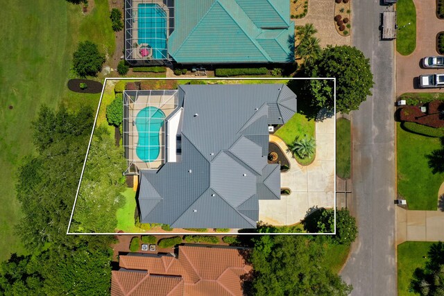 96 Garnet Pl, Destin, FL 32541 - aerial view of property's location featuring a pool and property parcel outlined