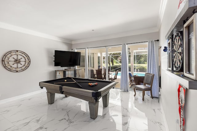 96 Garnet Pl, Destin, FL 32541 - rec room featuring billiards table, light marble finish floors, and crown molding