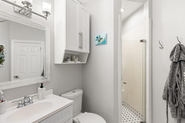 96 Garnet Pl, Destin, FL 32541 - bathroom featuring a stall shower, vanity, and recessed lighting